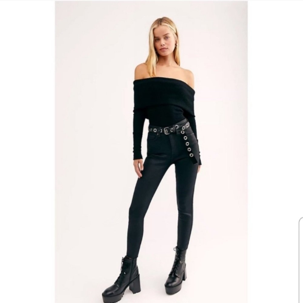 NWOT Free People Raw High Rise Coated Skinny Jeans - Picture 3 of 7